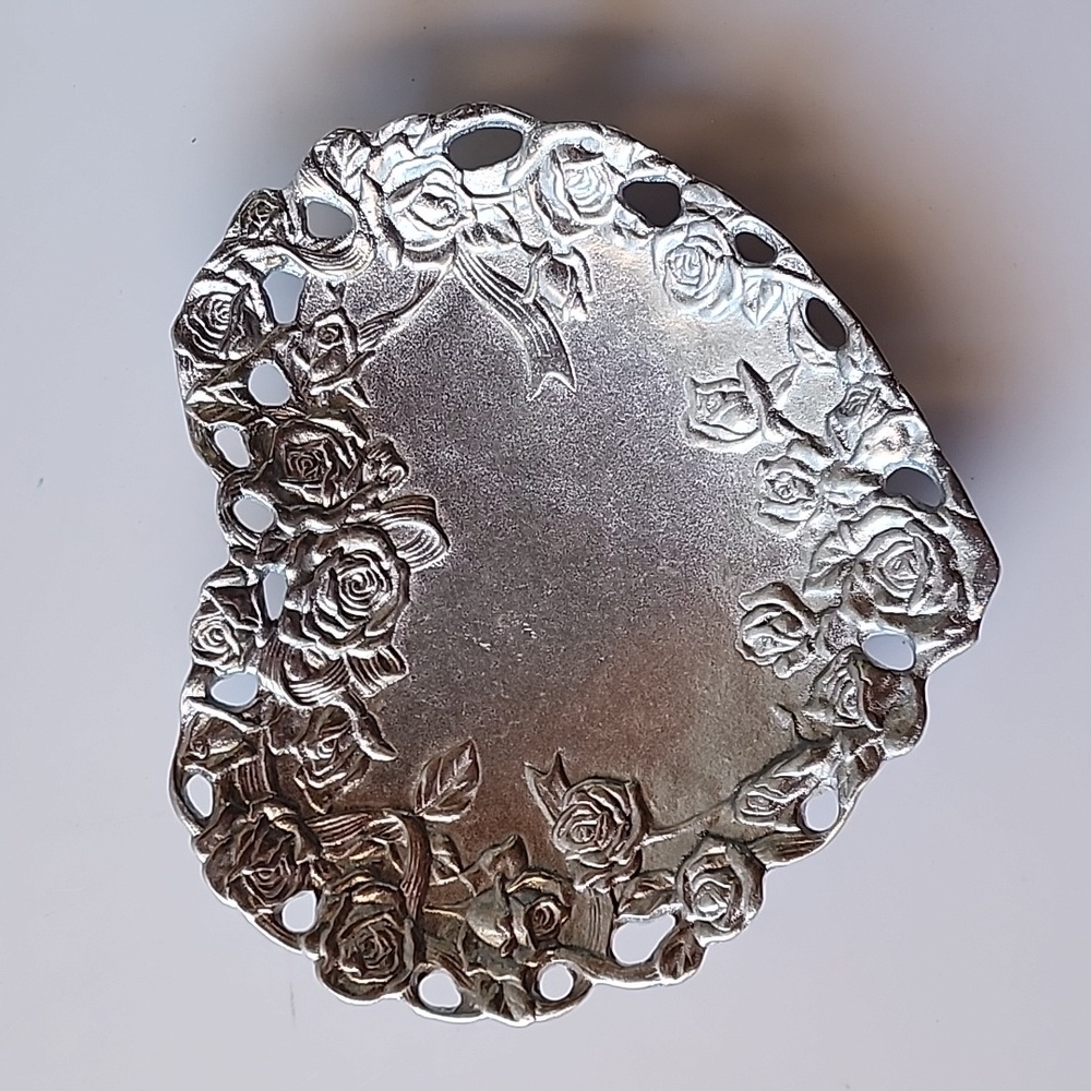 Peltrina Pewter Hart shape Dish with Rose Pattern